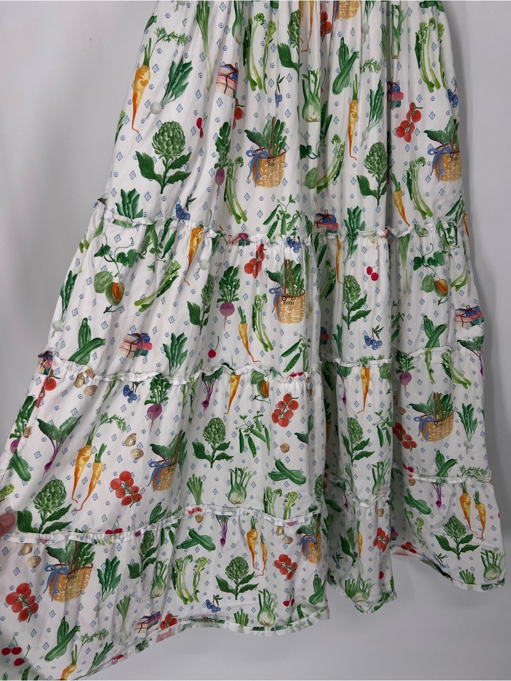 Hill House White Colorful Floral Vegetable Garden Smocked Ruffle Midi Sundress M - Picture 6 of 12